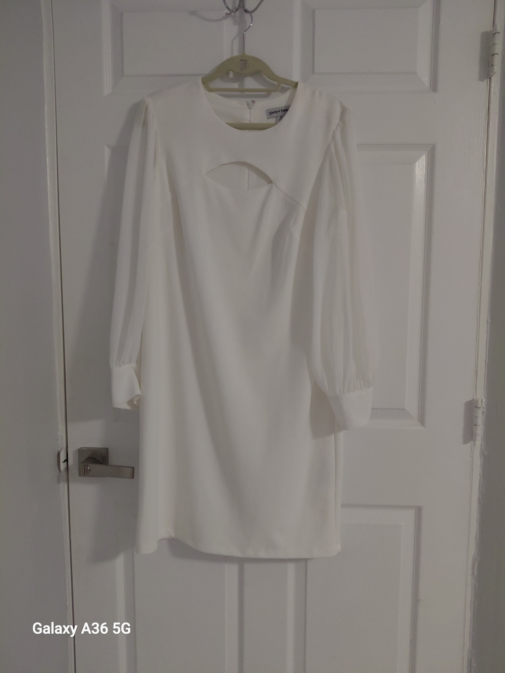 Shelby & Palmer White Long-Sleeve Shift Dress with Front Cutout